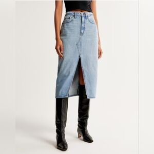 Abercrombie Coastal Cow Girl High Rise Slit Dinem Midi Light Wash Skirt Sz 29
